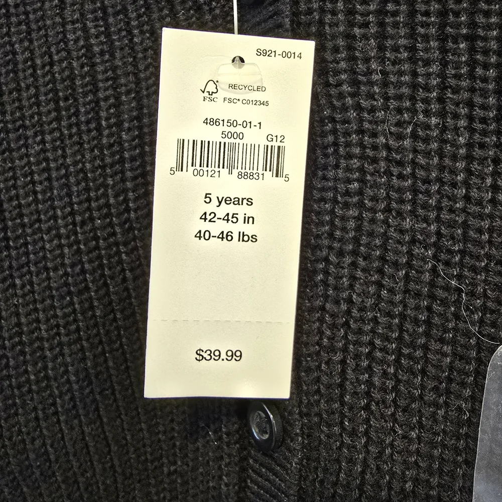 GAP Girls Black Button Down Sweater Size 5 Nwt.